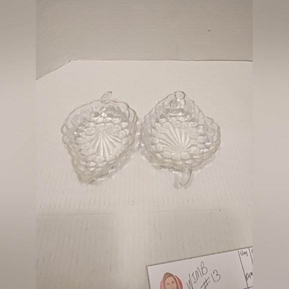 Grape Cluster Shape Candy Dishes Set Of Two Cut Glass Crystal 7" x 4.5" Vintage - Picture 2 of 8